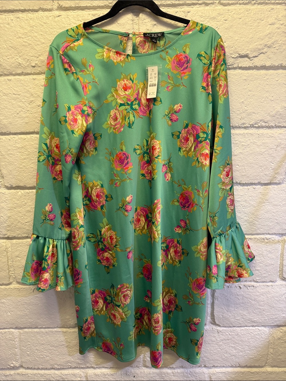 J. Crew Floral Ruffle-Sleeve Dress in Aqua and Pink Woth Tags - Picture 1 of 3